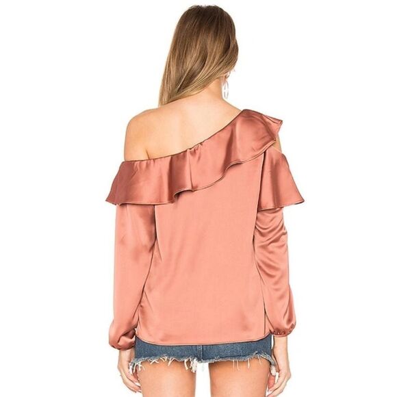 REVOLVE Krisa Asymmetrical Ruffle L/S Satin Style Blouse in Copper. Medium. NWT! - Picture 4 of 15